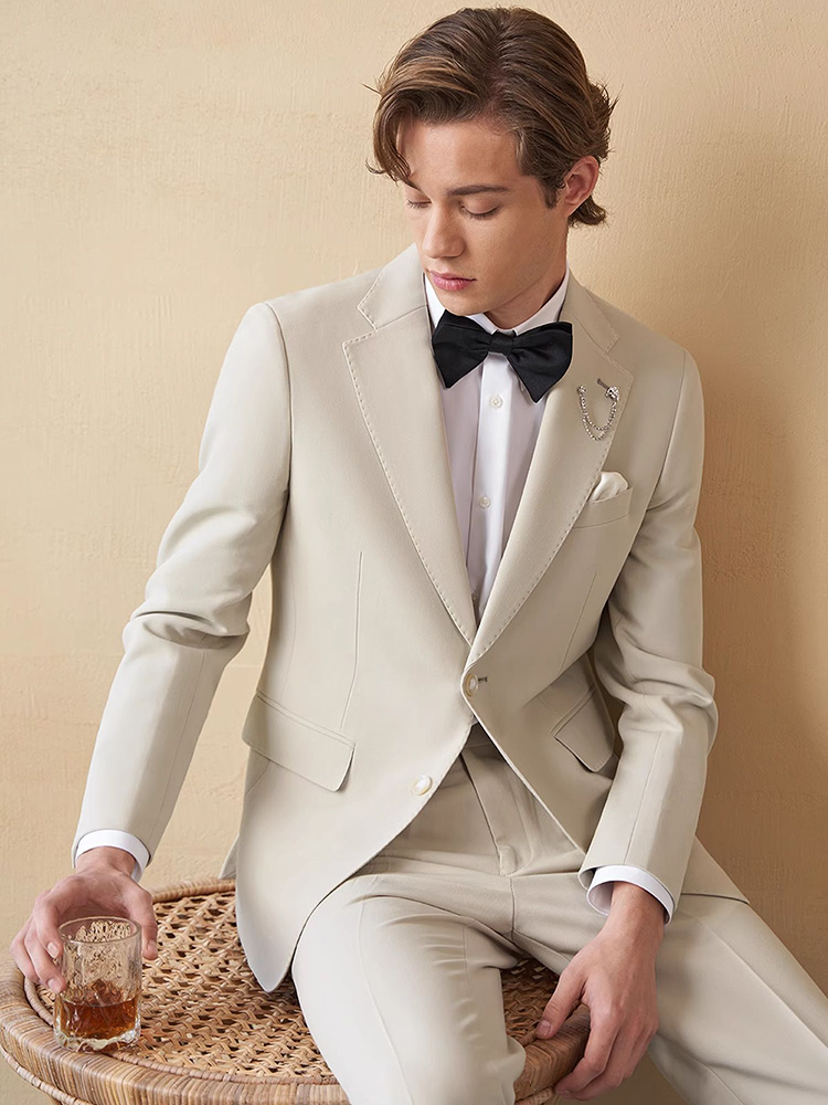 Young Men'S Grooming - Męski Garnitur Luksusowy Beżowy Khaki Marynarka